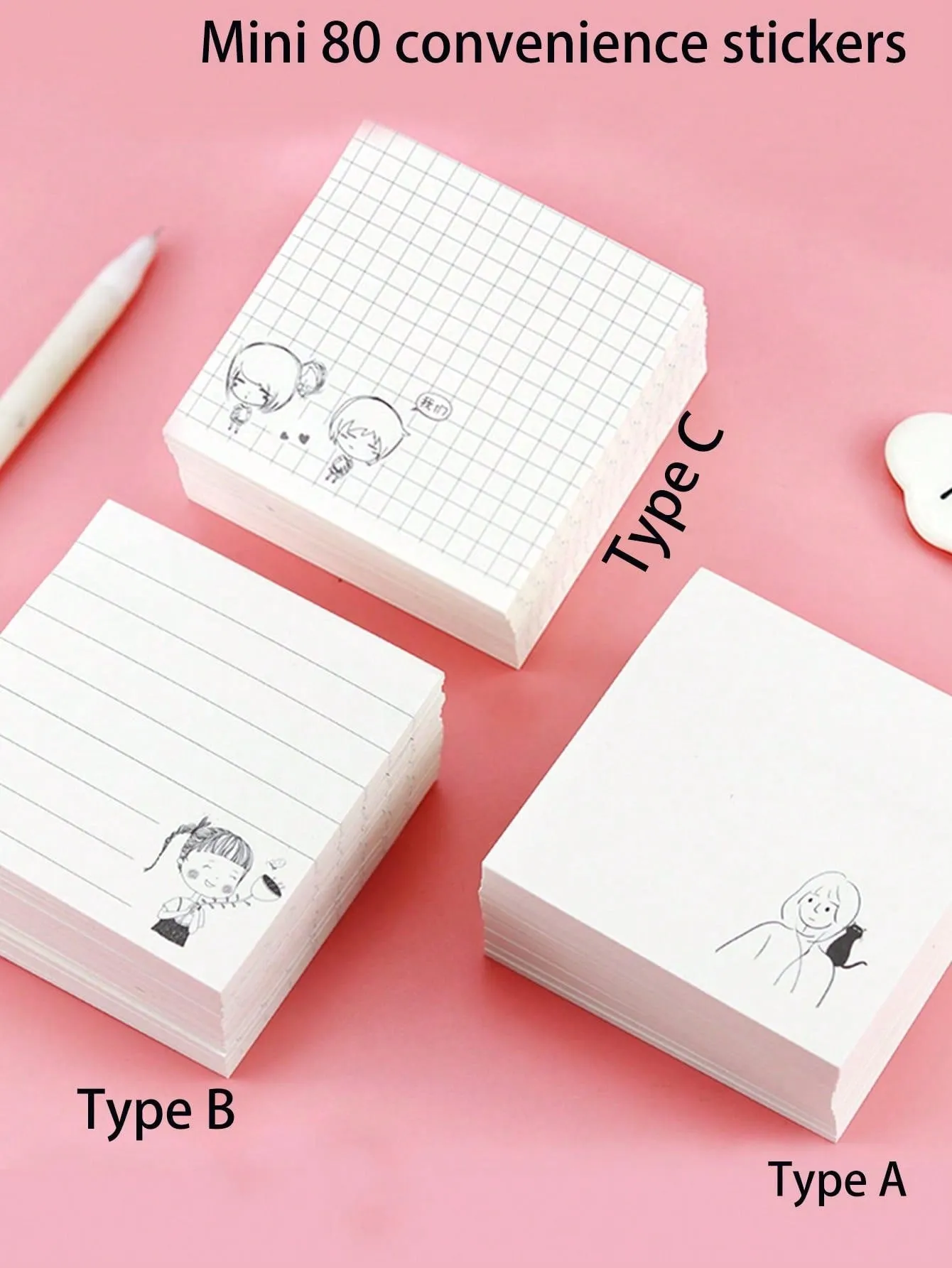 1pack/4pcs Mini Horizontal Line Design Creative And Simple Girl Sticky Notes For Office And Study, 80 Sheets/Pad