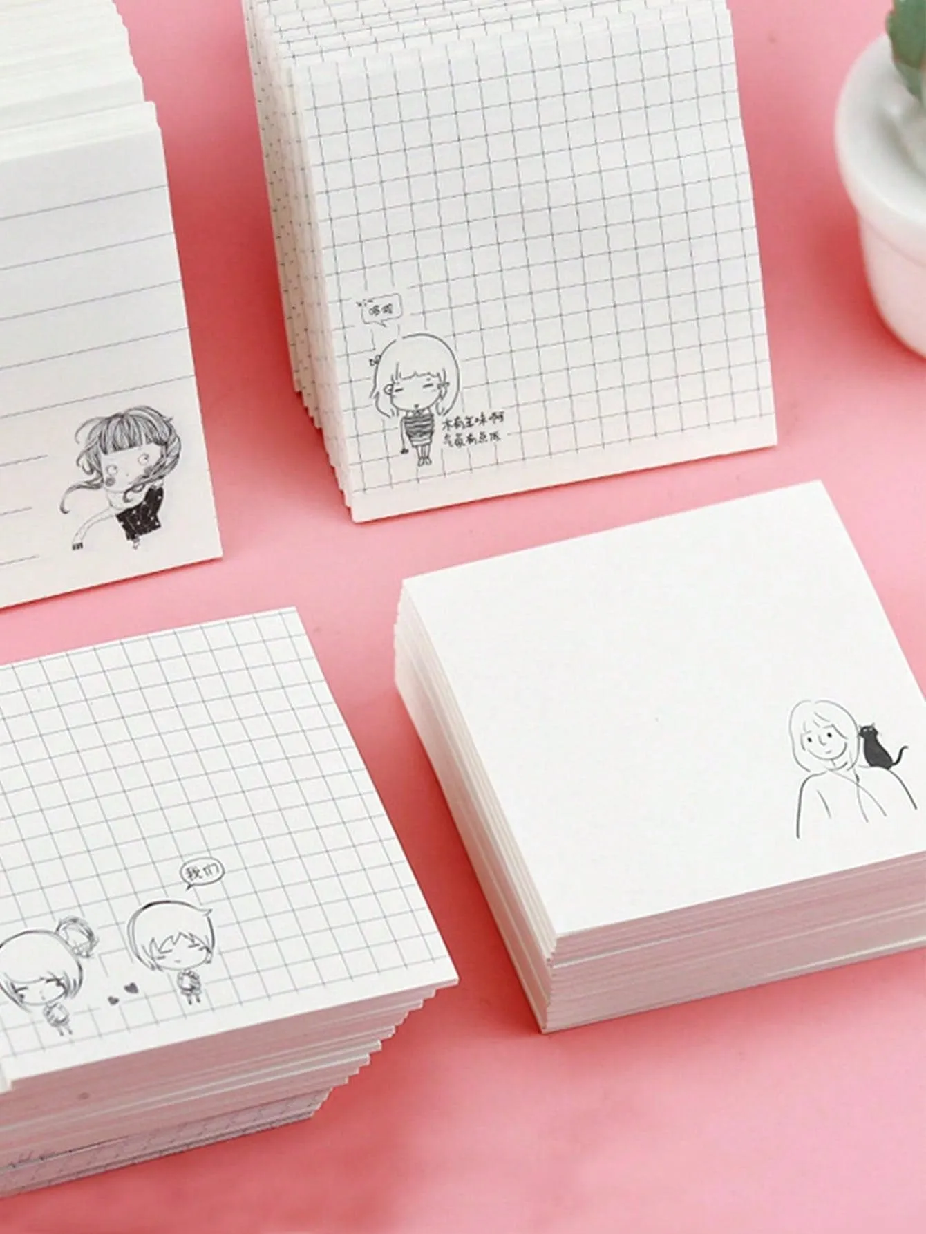 1pack/4pcs Mini Horizontal Line Design Creative And Simple Girl Sticky Notes For Office And Study, 80 Sheets/Pad