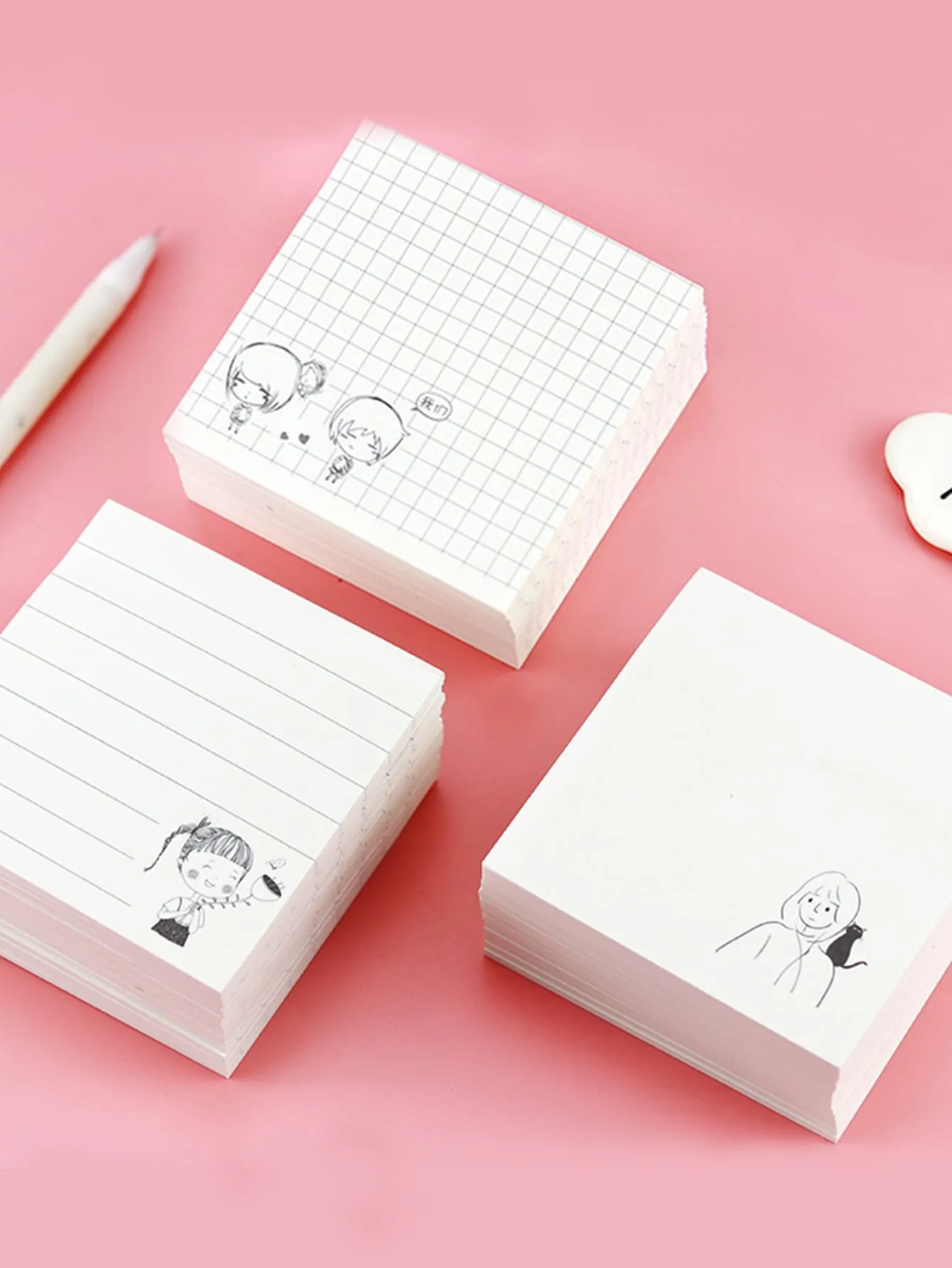 1pack/4pcs Mini Horizontal Line Design Creative And Simple Girl Sticky Notes For Office And Study, 80 Sheets/Pad