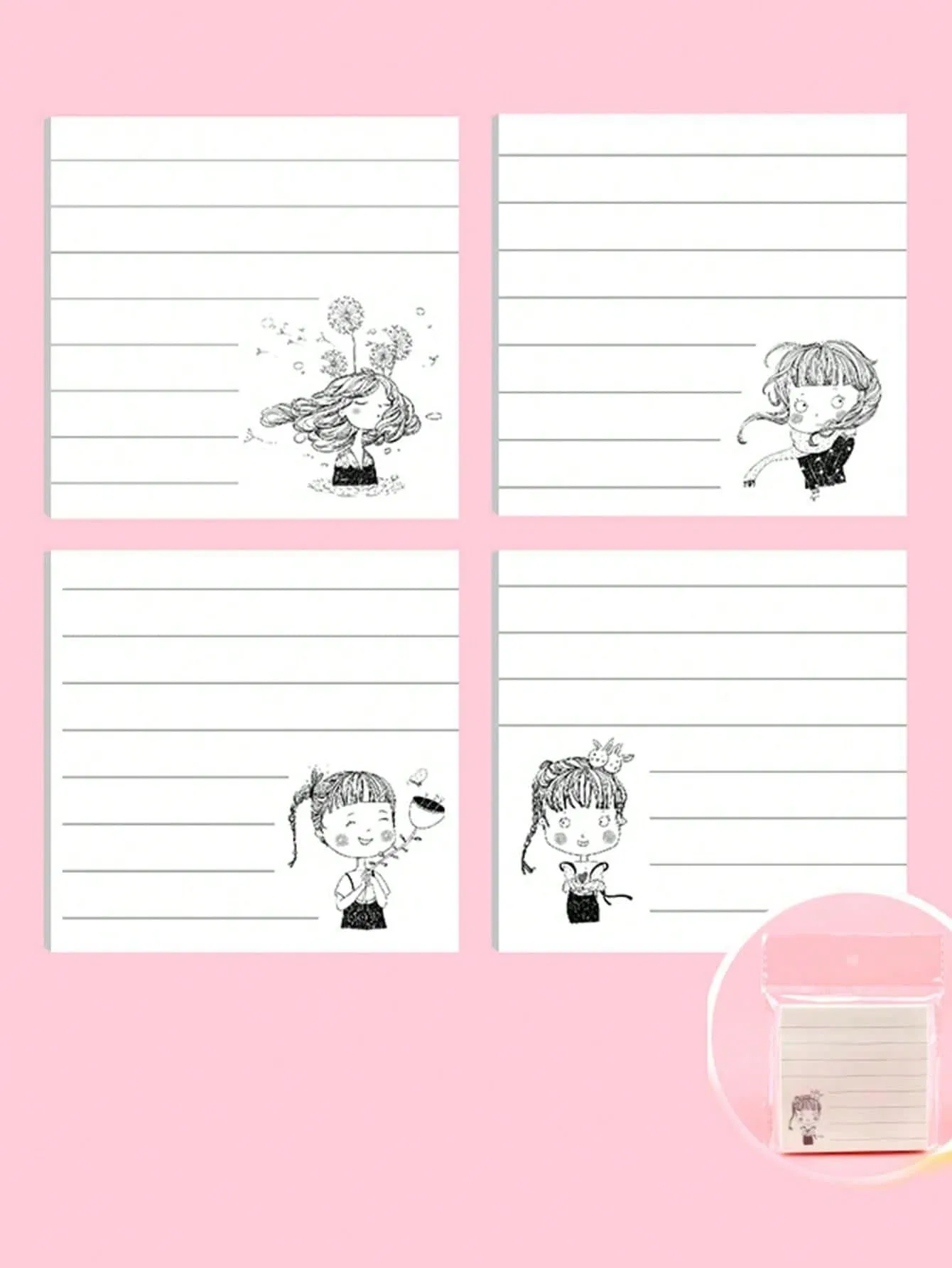 1pack/4pcs Mini Horizontal Line Design Creative And Simple Girl Sticky Notes For Office And Study, 80 Sheets/Pad
