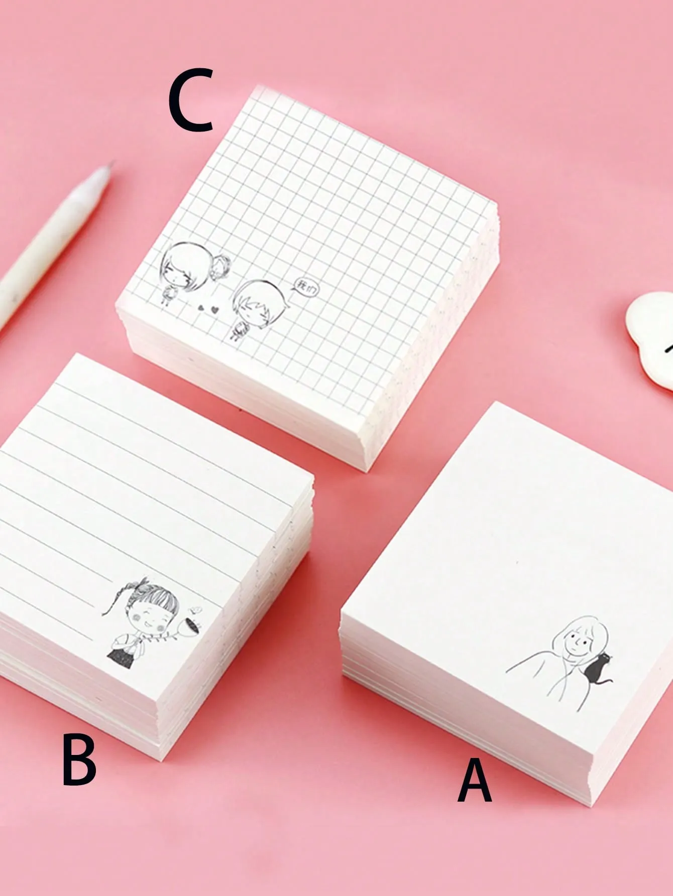 1pack/4pcs Mini Horizontal Line Design Creative And Simple Girl Sticky Notes For Office And Study, 80 Sheets/Pad