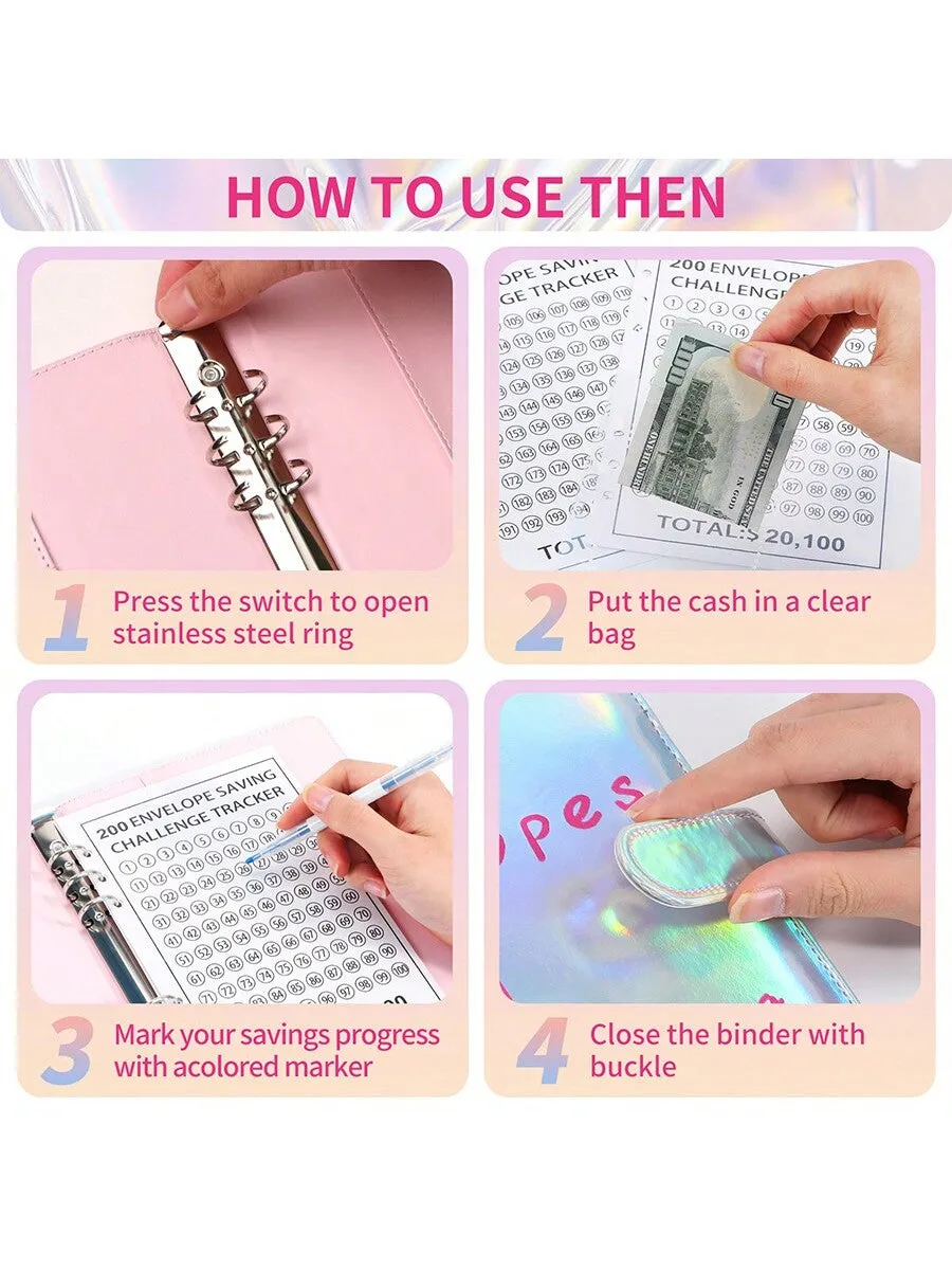 1pc 100EnvelopeChallenge Loose-Leaf Book 200-Day Money Saving Challenge Cash Envelope Savings Book