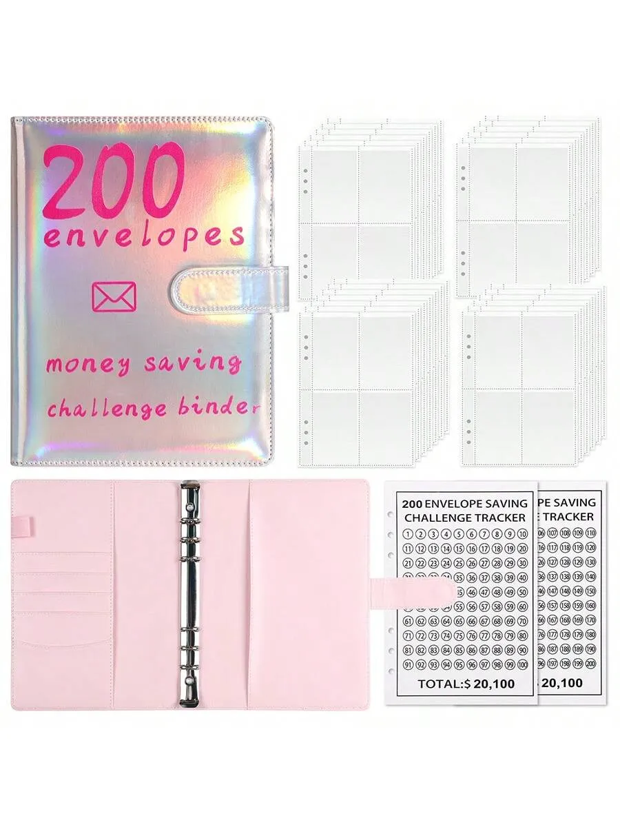 1pc 100EnvelopeChallenge Loose-Leaf Book 200-Day Money Saving Challenge Cash Envelope Savings Book