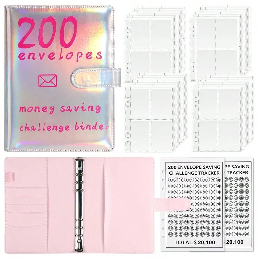 1pc 100EnvelopeChallenge Loose-Leaf Book 200-Day Money Saving Challenge Cash Envelope Savings Book