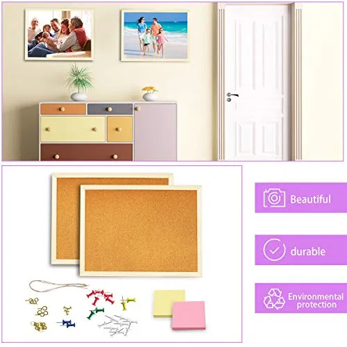 2 Pcs Cork Board Bulletin Board, 16"X 13" Vision Corkboard, Decorative Hanging Pin Board Perfect for Home Office Decor, Classroom Wall Message Board (2 pcs Post-it)