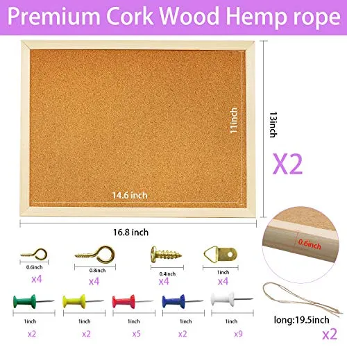 2 Pcs Cork Board Bulletin Board, 16"X 13" Vision Corkboard, Decorative Hanging Pin Board Perfect for Home Office Decor, Classroom Wall Message Board (2 pcs Post-it)