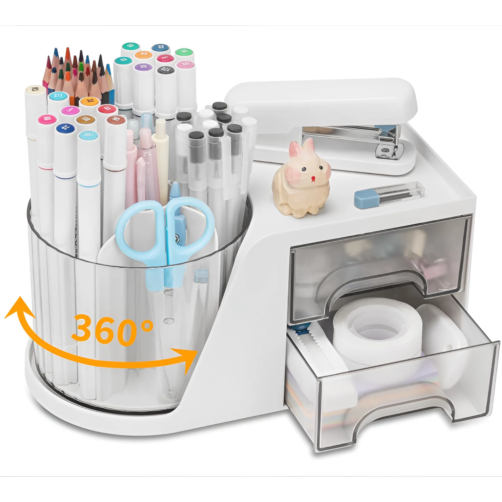 360 Degree Rotating Desk Organizer With Two Drawers Ra-112