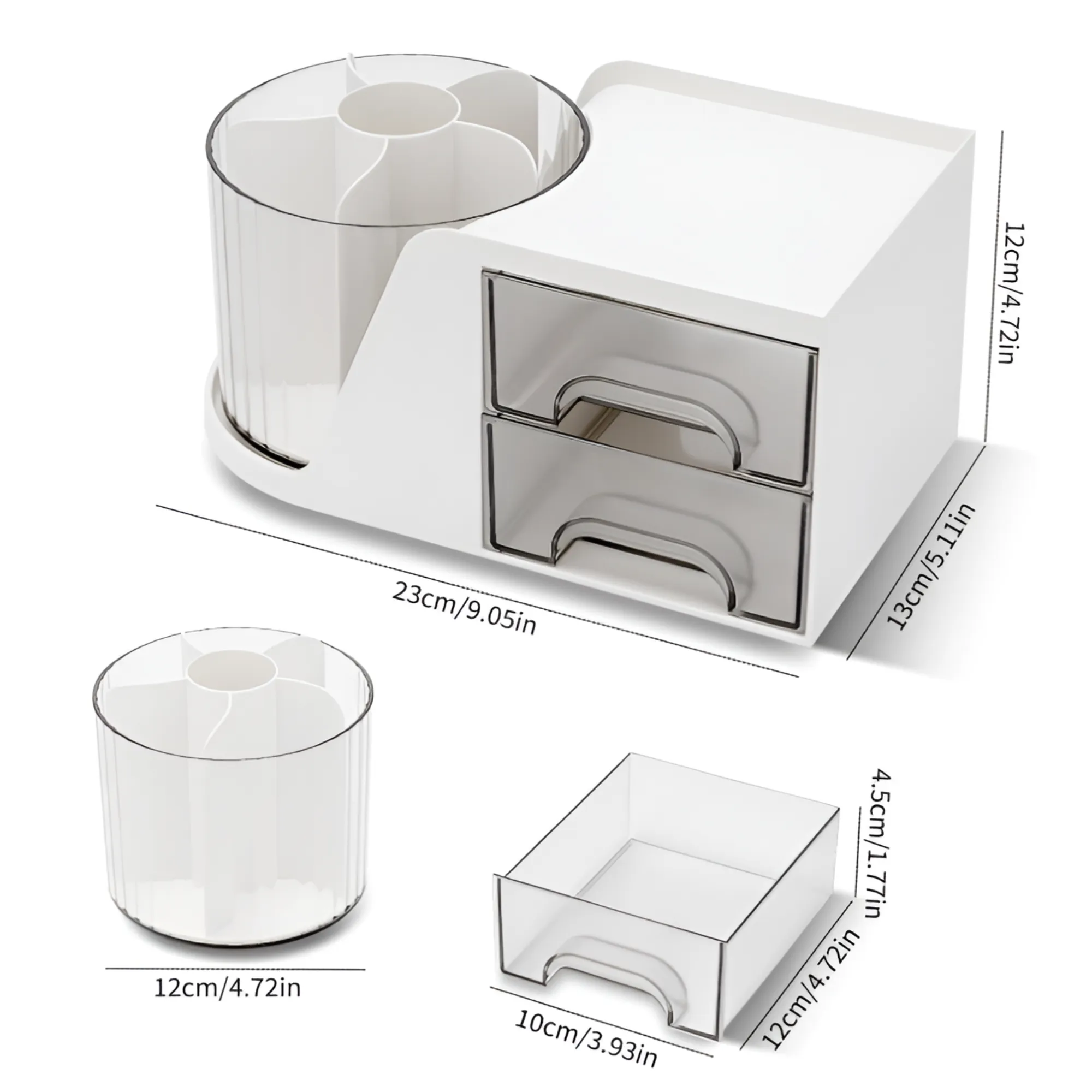 360 Degree Rotating Desk Organizer With Two Drawers Ra-112