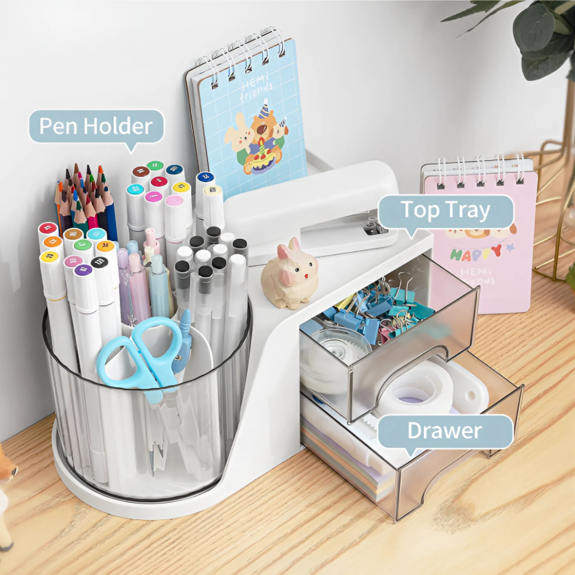 360 Degree Rotating Desk Organizer With Two Drawers Ra-112