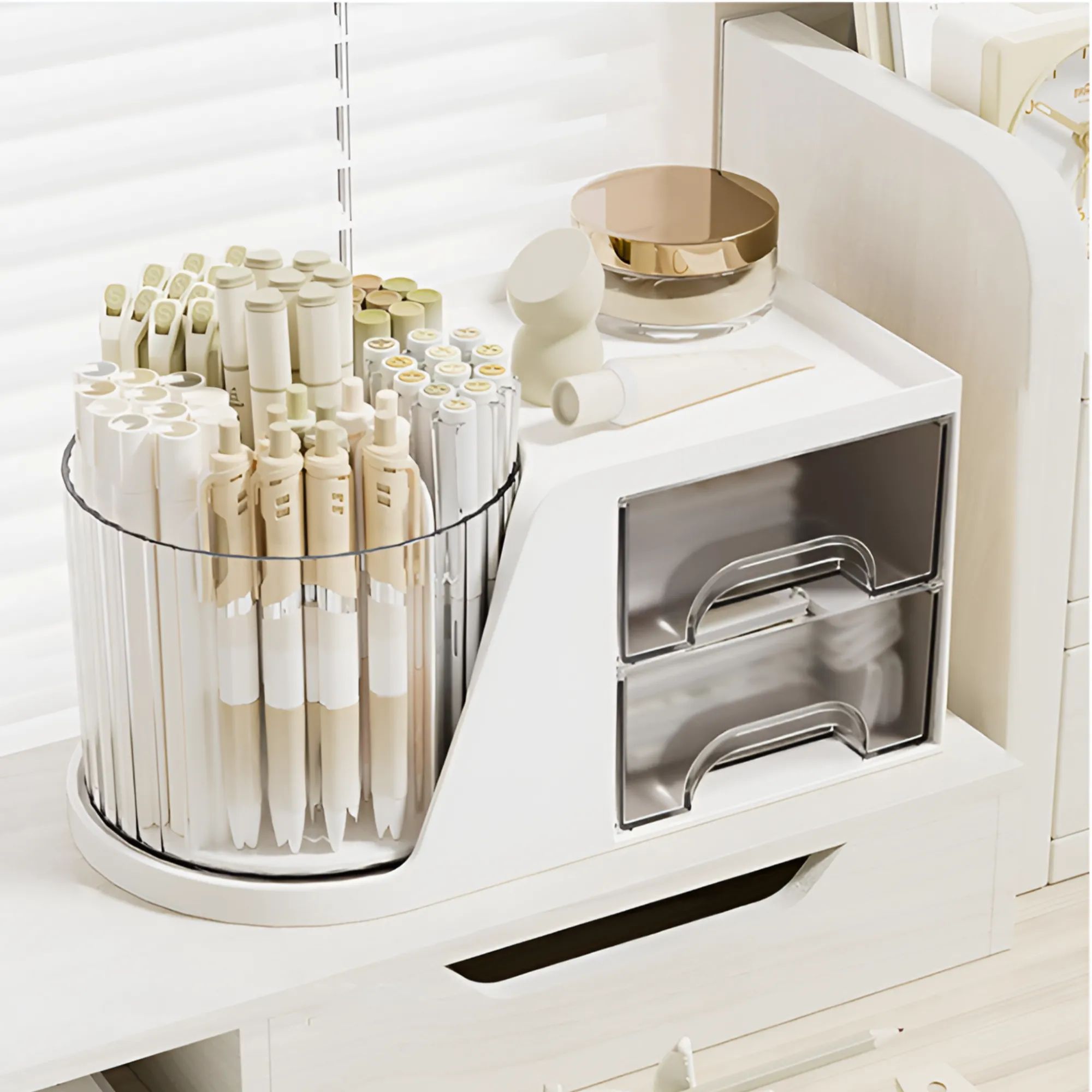 360 Degree Rotating Desk Organizer With Two Drawers Ra-112