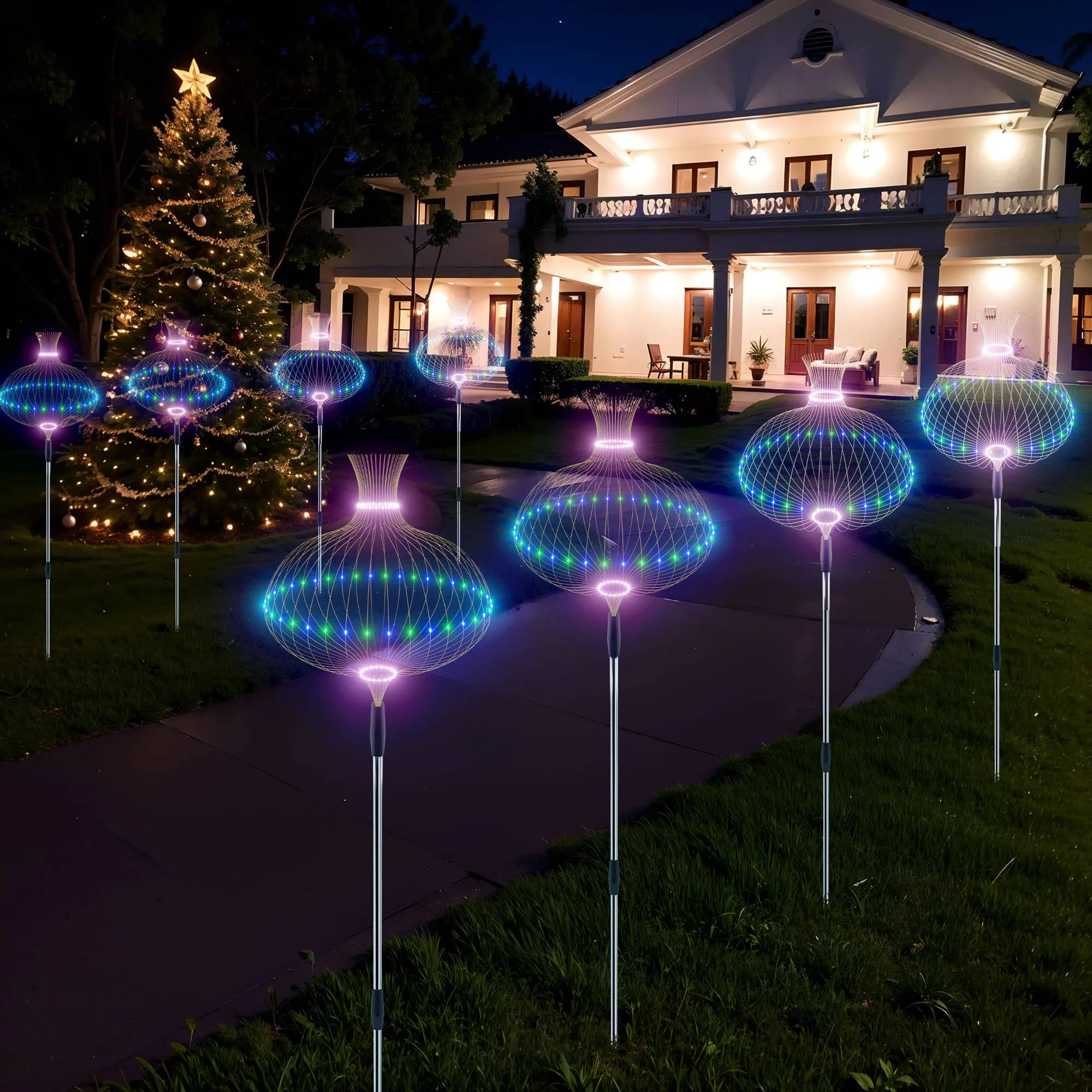 4-Pack Solar Garden Firework Lights: 120 LED, 8 Modes