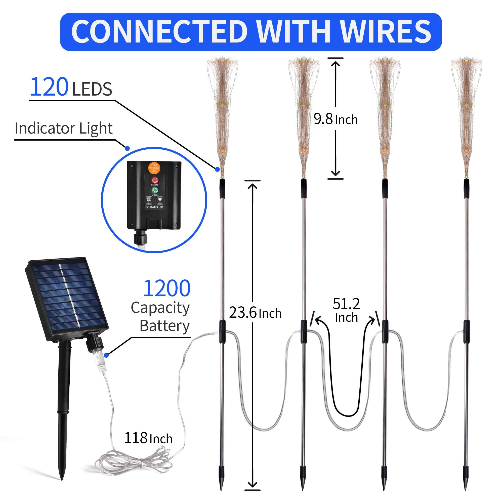 4-Pack Solar Garden Firework Lights: 120 LED, 8 Modes