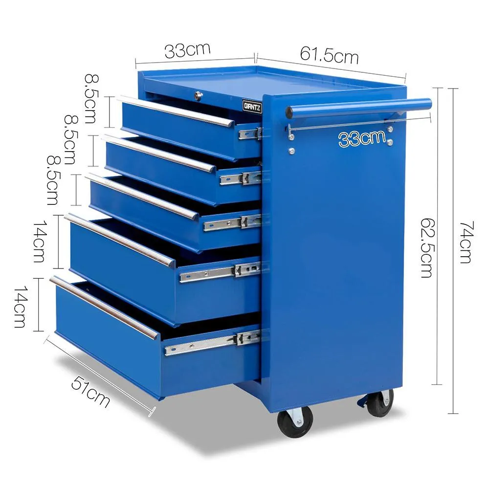 5 Drawer Mechanic Tool Box Cabinet Storage Trolley - Blue