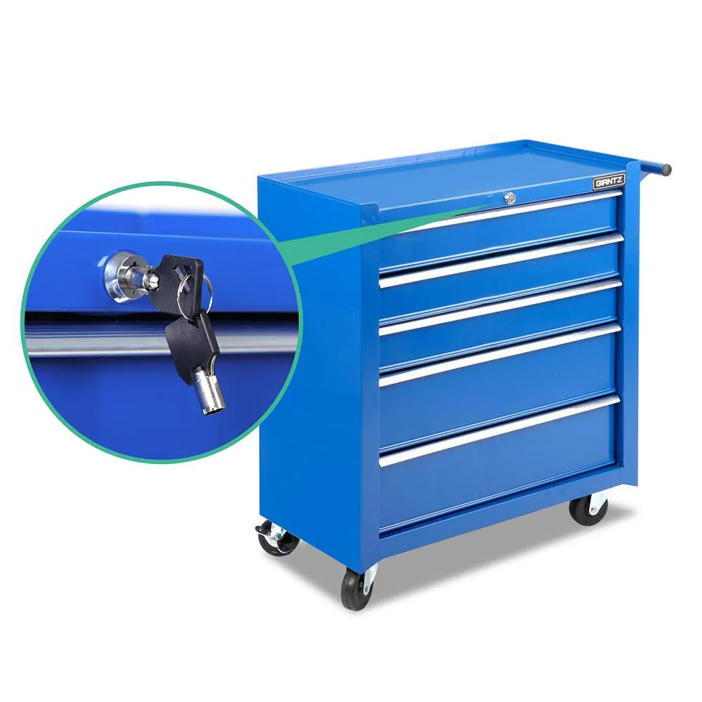 5 Drawer Mechanic Tool Box Cabinet Storage Trolley - Blue