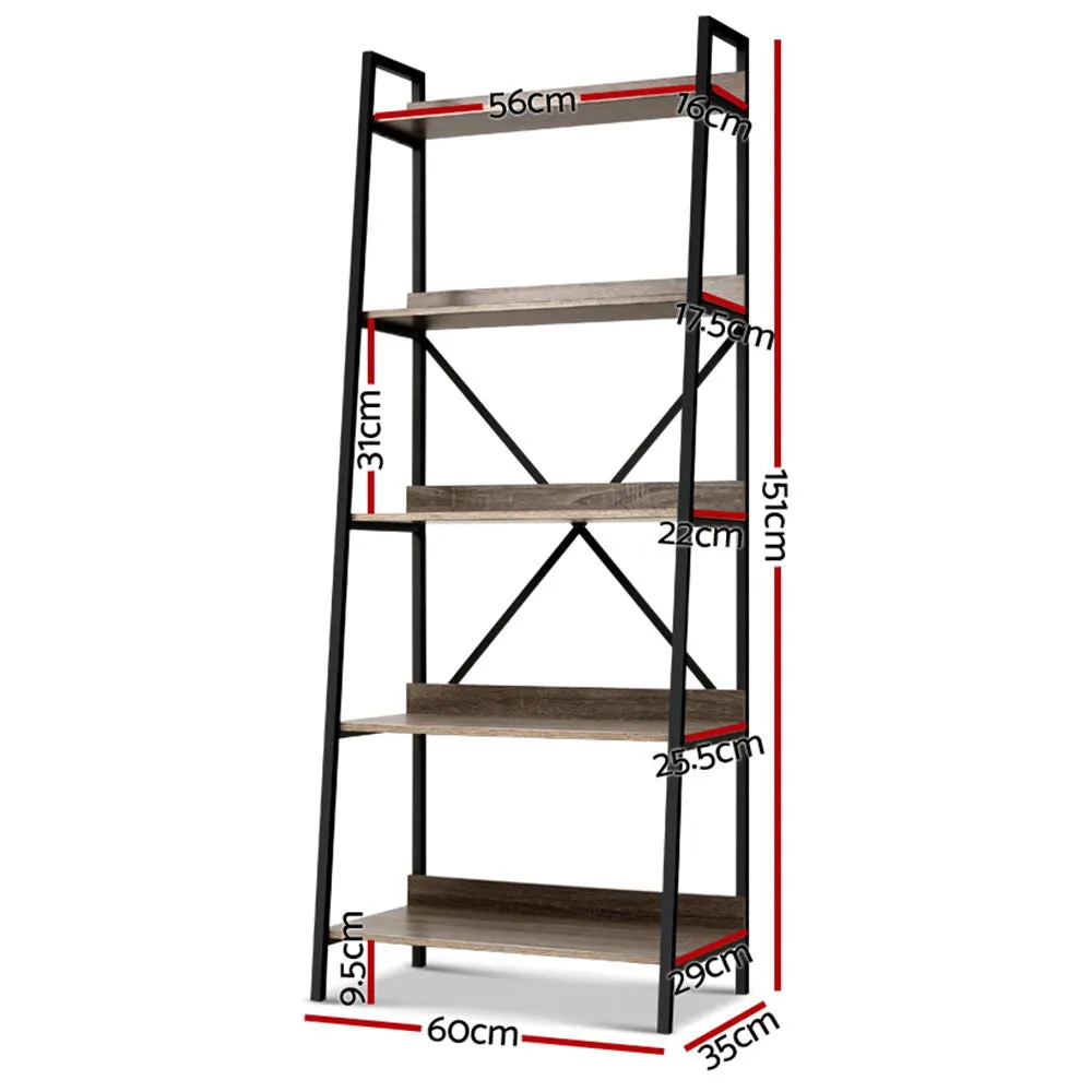 5 Tier Book Shelf Display Unit Shelves Wood Metal Stand Hollow Storage