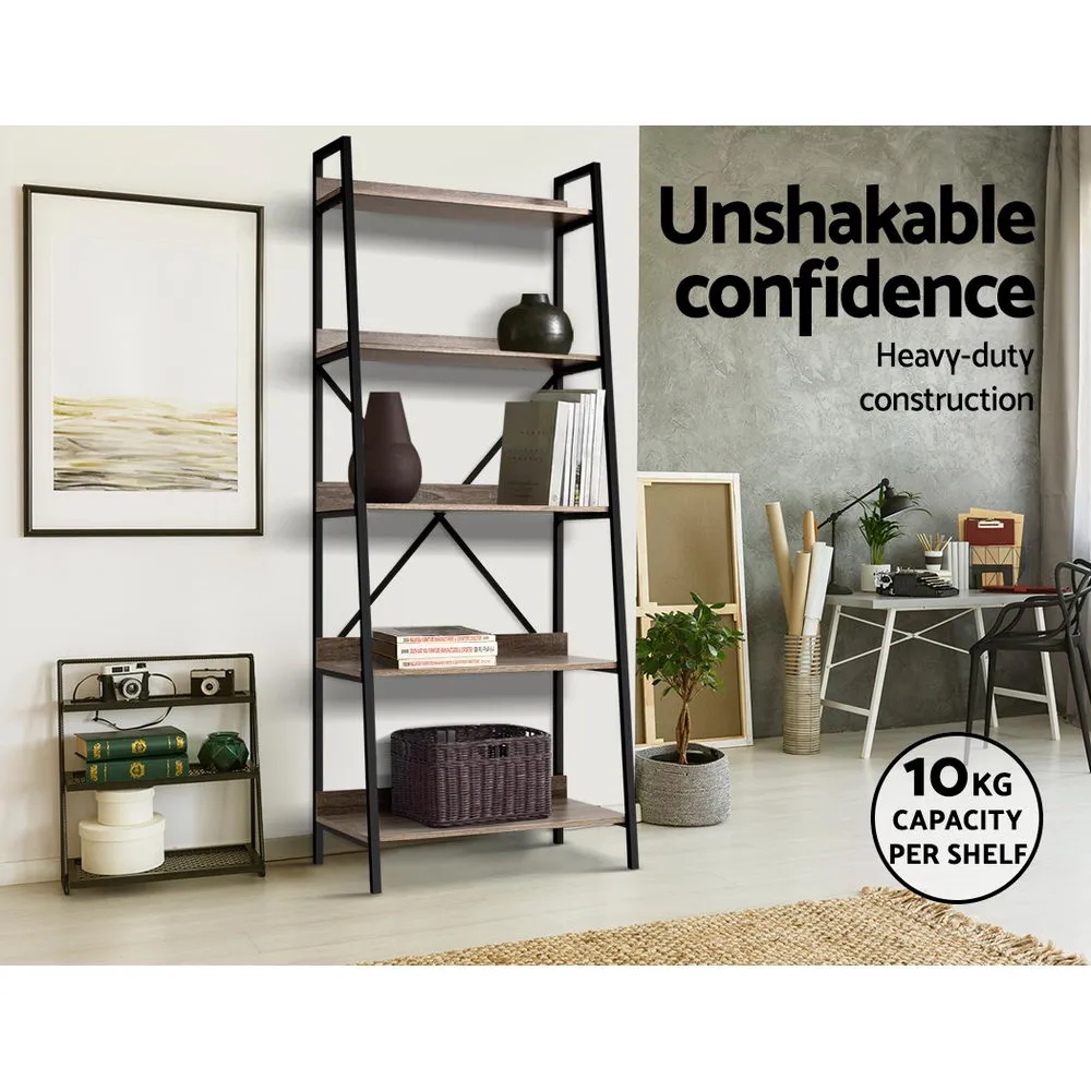 5 Tier Book Shelf Display Unit Shelves Wood Metal Stand Hollow Storage