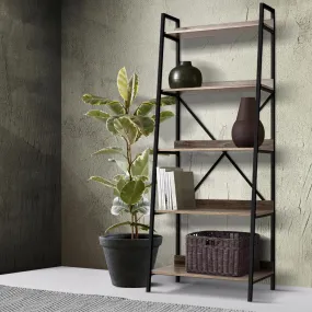 5 Tier Book Shelf Display Unit Shelves Wood Metal Stand Hollow Storage