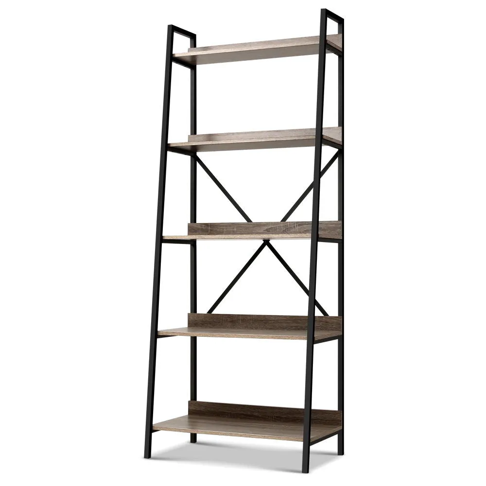 5 Tier Book Shelf Display Unit Shelves Wood Metal Stand Hollow Storage