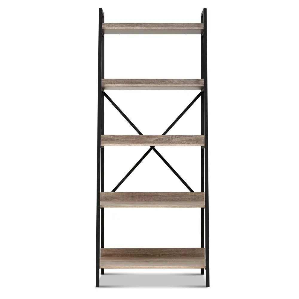 5 Tier Book Shelf Display Unit Shelves Wood Metal Stand Hollow Storage