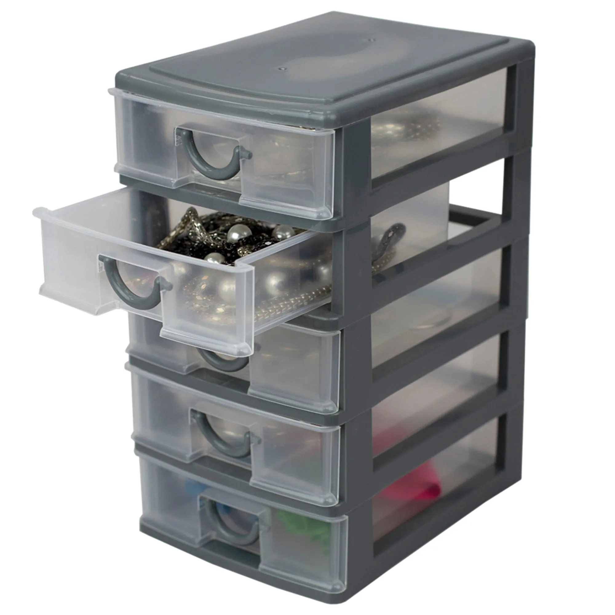 5 tier Plastic Drawer Organizer, Grey