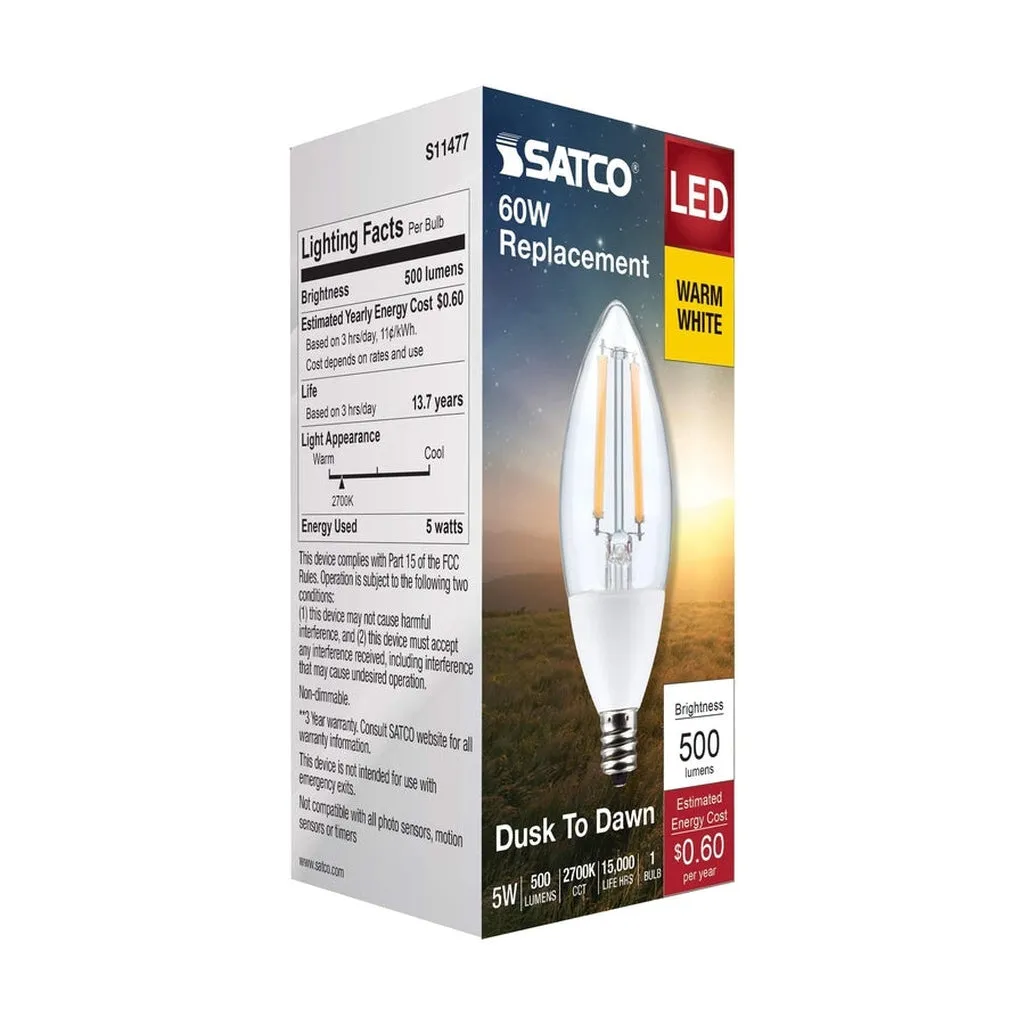 5W B11 - Dusk to Dawn LED - 2700K - Candelabra Base - 120V - 90 CRI - With Photocell