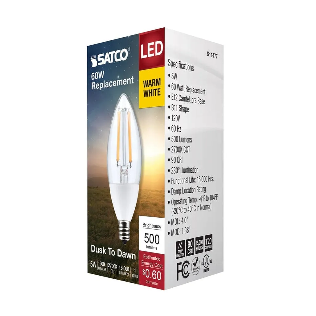 5W B11 - Dusk to Dawn LED - 2700K - Candelabra Base - 120V - 90 CRI - With Photocell