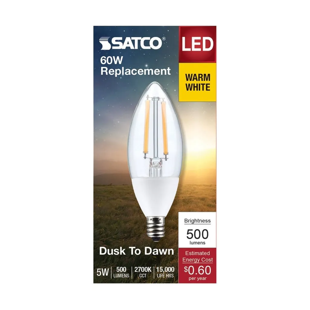 5W B11 - Dusk to Dawn LED - 2700K - Candelabra Base - 120V - 90 CRI - With Photocell