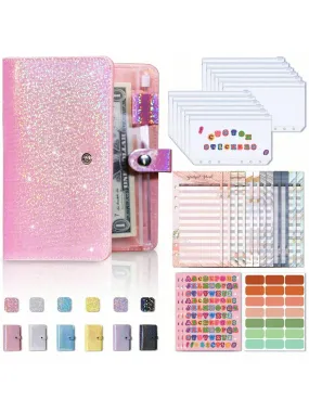A6 Budget Binder Notebook Cash Envelopes Set With Binder Pockets For Money Budget Saving Bill Organizer Envelope Wallet Budgeting Black/Purple/Pink/Blue Binder Cover