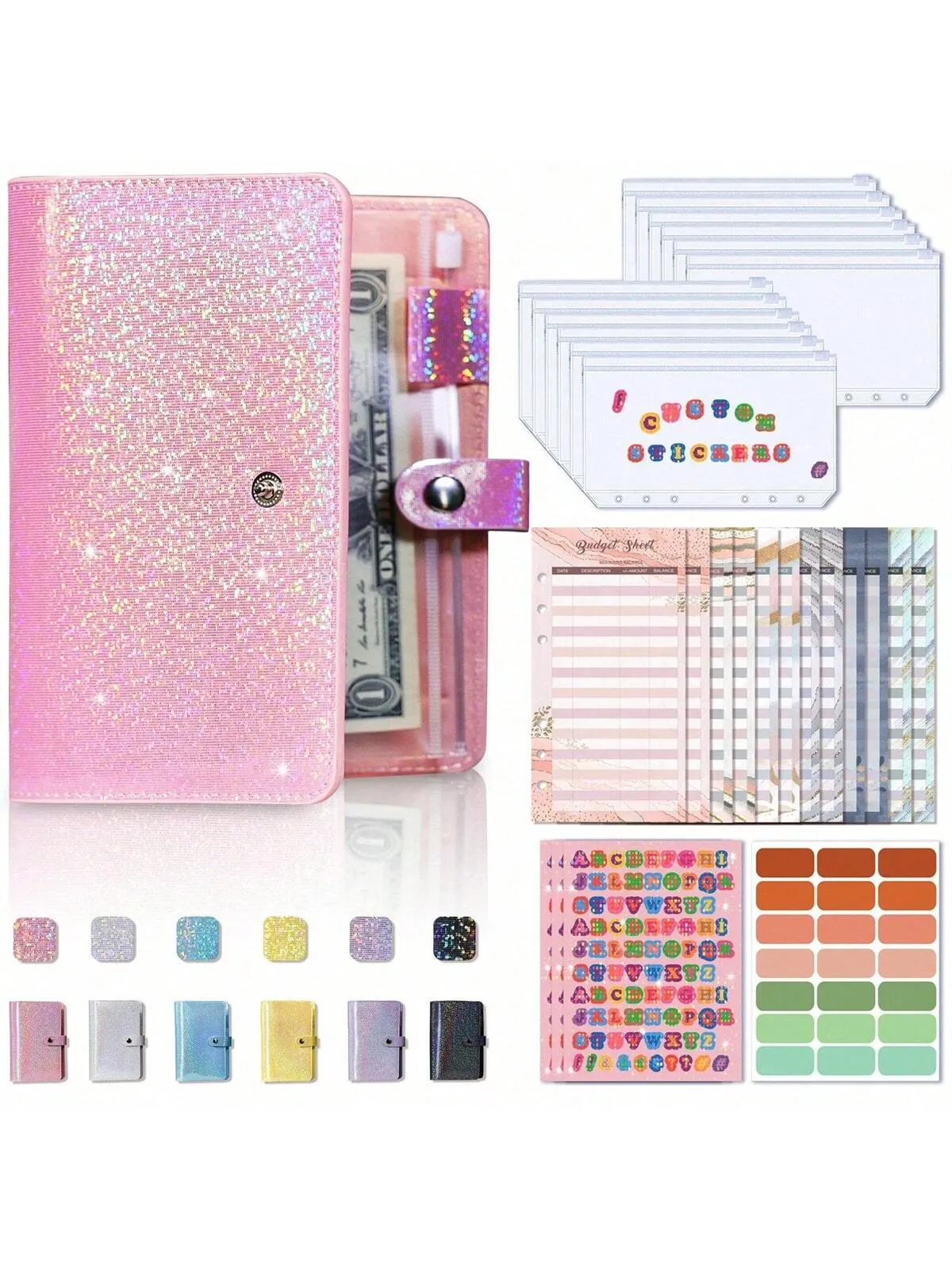 A6 Budget Binder Notebook Cash Envelopes Set With Binder Pockets For Money Budget Saving Bill Organizer Envelope Wallet Budgeting Black/Purple/Pink/Blue Binder Cover