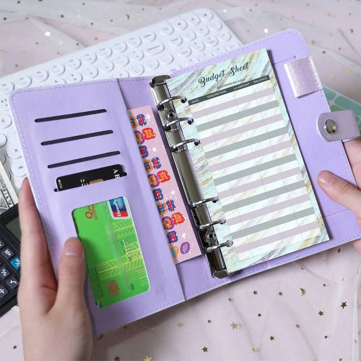 A6 Budget Binder Notebook Cash Envelopes Set With Binder Pockets For Money Budget Saving Bill Organizer Envelope Wallet Budgeting Black/Purple/Pink/Blue Binder Cover