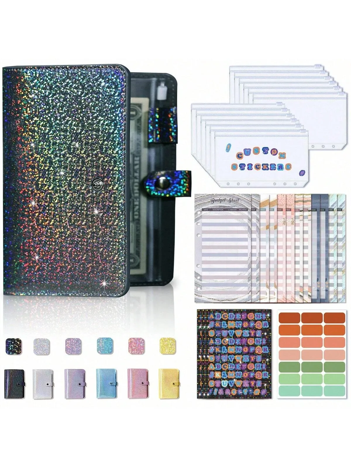 A6 Budget Binder Notebook Cash Envelopes Set With Binder Pockets For Money Budget Saving Bill Organizer Envelope Wallet Budgeting Black/Purple/Pink/Blue Binder Cover