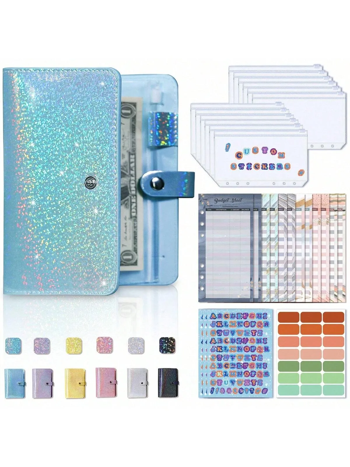 A6 Budget Binder Notebook Cash Envelopes Set With Binder Pockets For Money Budget Saving Bill Organizer Envelope Wallet Budgeting Black/Purple/Pink/Blue Binder Cover