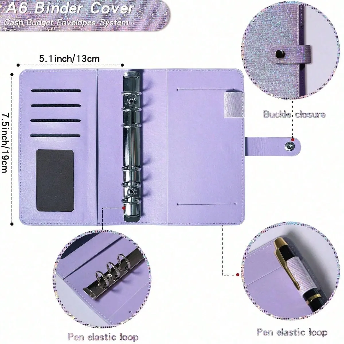 A6 Budget Binder Notebook Cash Envelopes Set With Binder Pockets For Money Budget Saving Bill Organizer Envelope Wallet Budgeting Black/Purple/Pink/Blue Binder Cover
