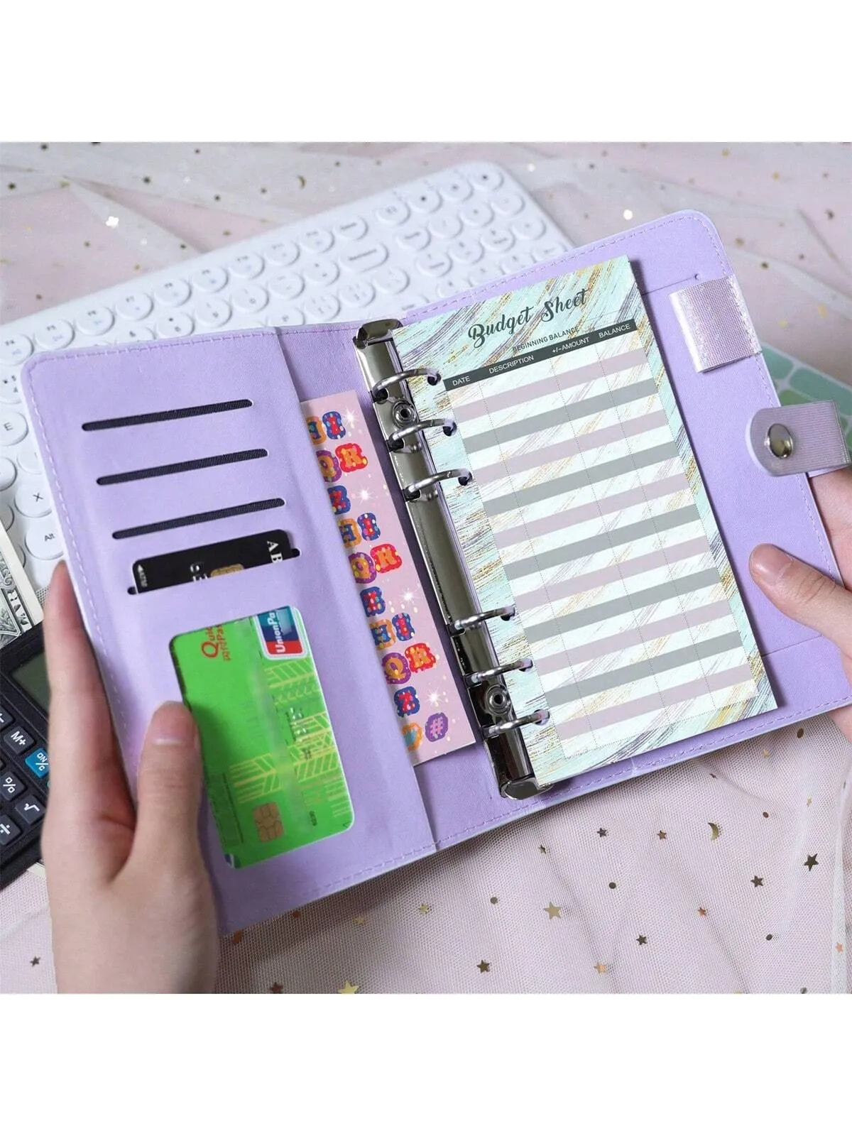 A6 Budget Binder Notebook Cash Envelopes Set With Binder Pockets For Money Budget Saving Bill Organizer Envelope Wallet Budgeting Black/Purple/Pink/Blue Binder Cover