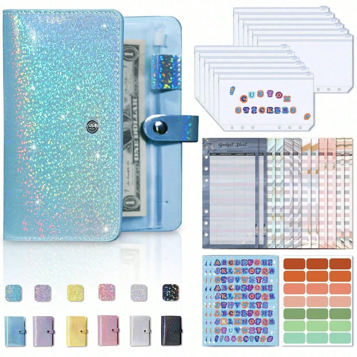 A6 Budget Binder Notebook Cash Envelopes Set With Binder Pockets For Money Budget Saving Bill Organizer Envelope Wallet Budgeting Black/Purple/Pink/Blue Binder Cover