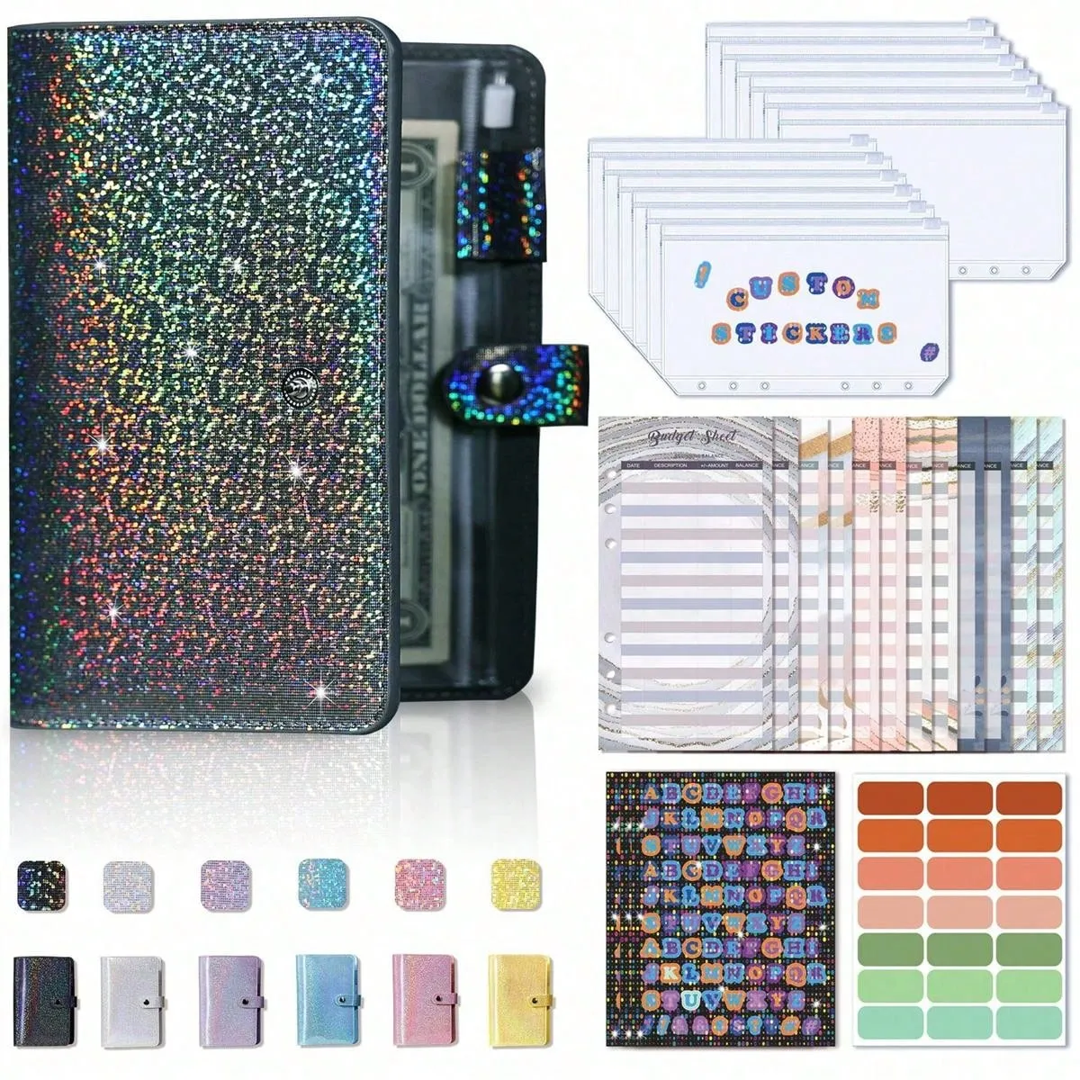 A6 Budget Binder Notebook Cash Envelopes Set With Binder Pockets For Money Budget Saving Bill Organizer Envelope Wallet Budgeting Black/Purple/Pink/Blue Binder Cover
