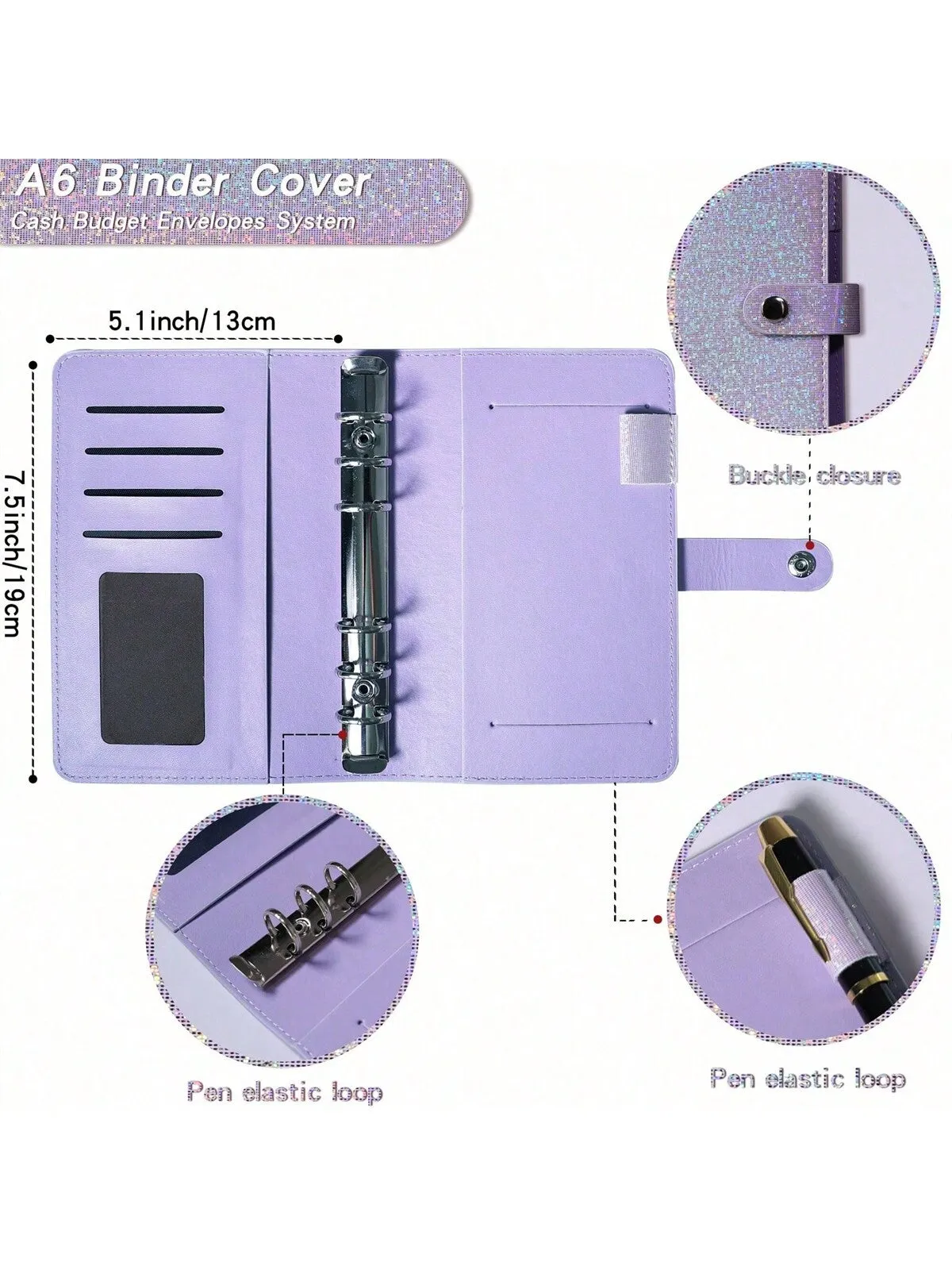 A6 Budget Binder Notebook Cash Envelopes Set With Binder Pockets For Money Budget Saving Bill Organizer Envelope Wallet Budgeting Black/Purple/Pink/Blue Binder Cover
