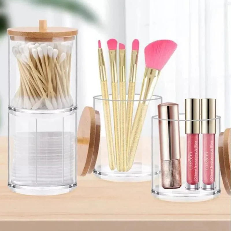 Acrylic Organizers with Bamboo Lids