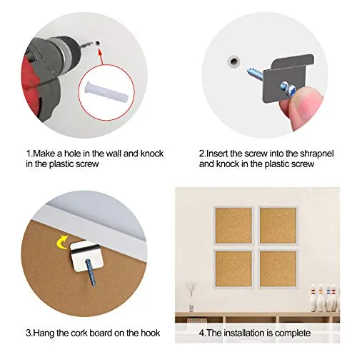AkTop Cork Board Bulletin Board 12x12, White Framed Corkboard 4 Pack, Small Square Pin Board for Wall, Mini Thick Cork Tiles with 16 Push Pin Wood Clips for School, Home & Office