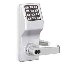 Alarm Lock DL2700IC-R US26D Pushbutton Cylindrical Door Lock, 100 Users, Straight Lever, Sargent LFIC Prep, Less Core, Satin Chrome