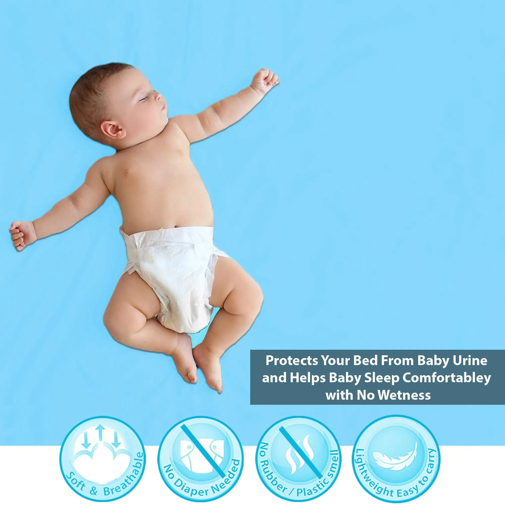 Baby Dry Sheet / Bed Protector Medium Blue (Size 70 x 100 CM)