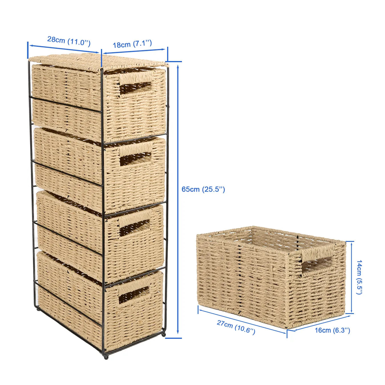 Beige Seagrass 4 Drawers Storage Unit