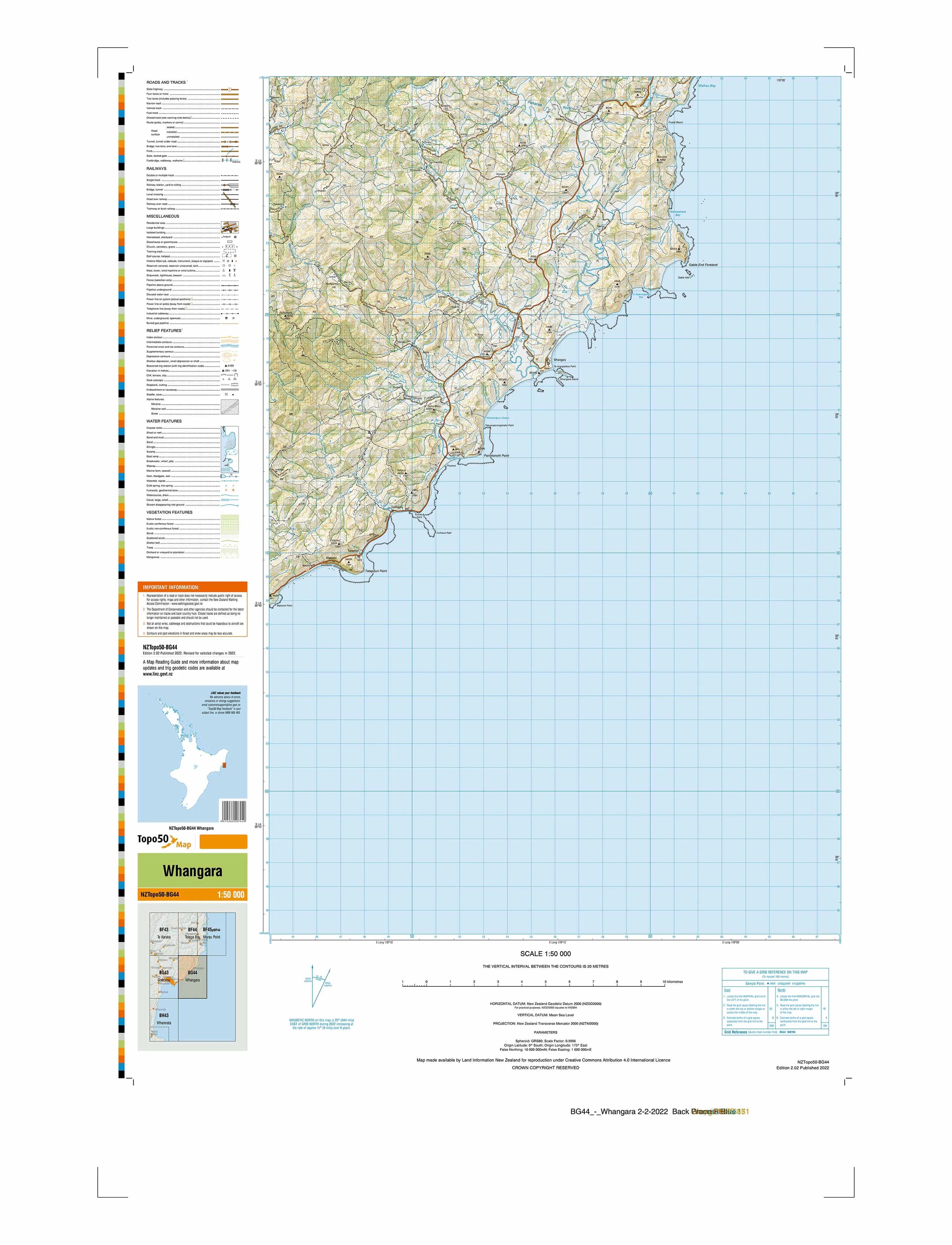BG44 - Whangara Topo50 map