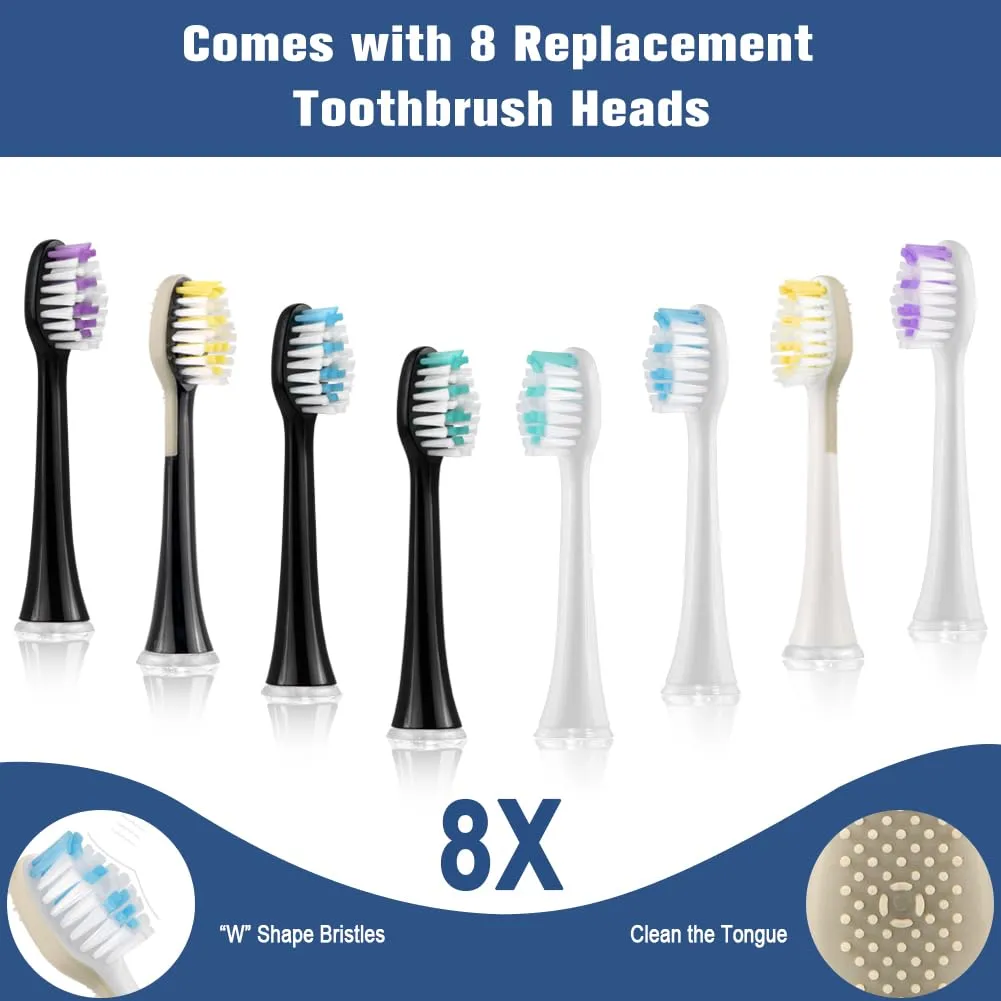 CALLYSONIC Sonic Electric Toothbrush for Adult, 2 Pack Rechargeable Tooth Brush, 3 Modes, Smart Timers, One Charge for 60 Days, Electric Toothbrush Set with 8 Brush Heads, 48,000 VPM
