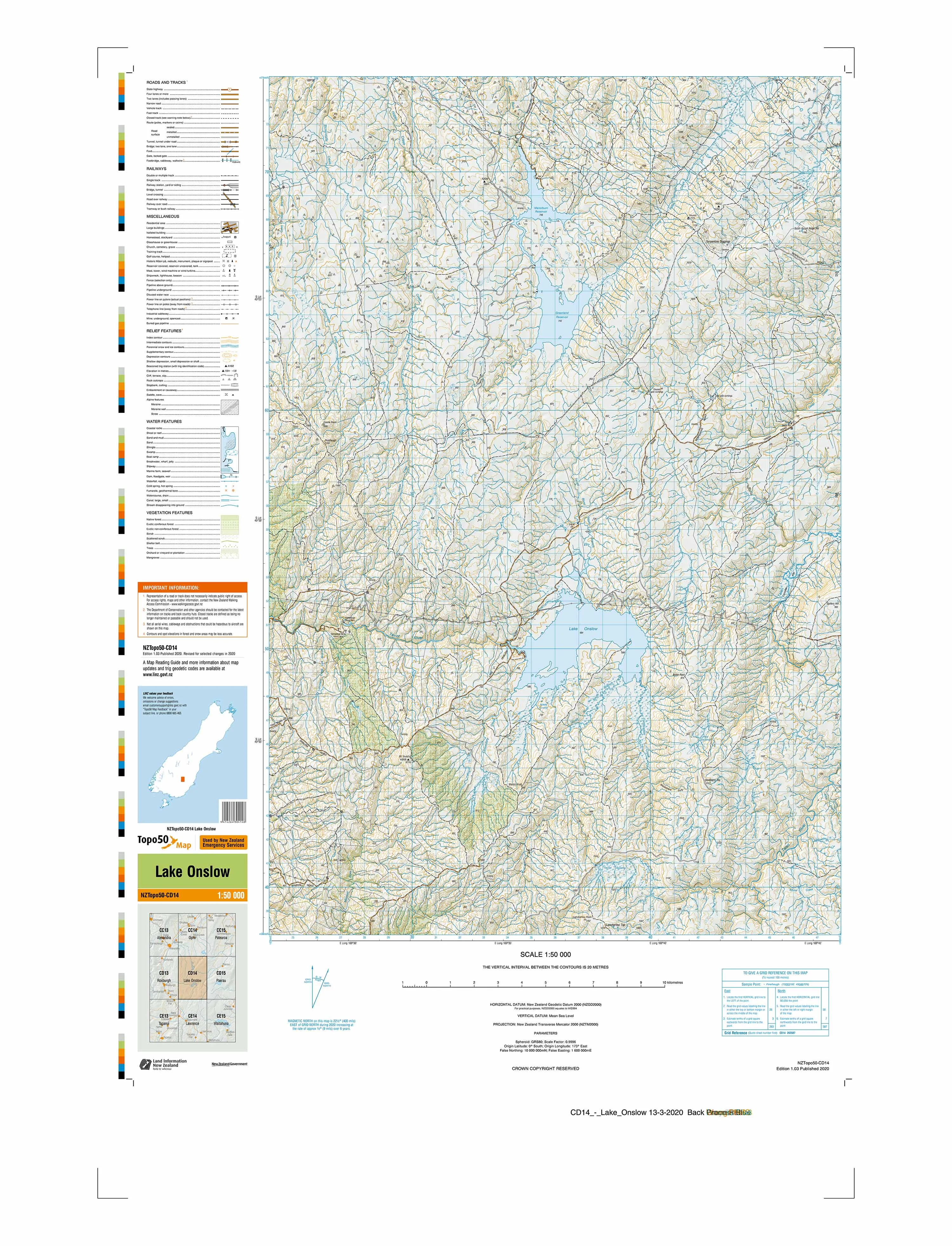 CD14 - Lake Onslow Topo50 map