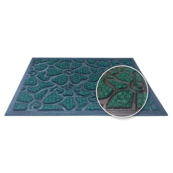 Coir and Rubber Floral Pattern Entrance Floor Mat (40x60cm), Green