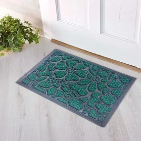 Coir and Rubber Floral Pattern Entrance Floor Mat (40x60cm), Green