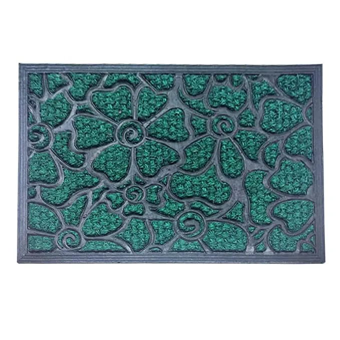 Coir and Rubber Floral Pattern Entrance Floor Mat (40x60cm), Green
