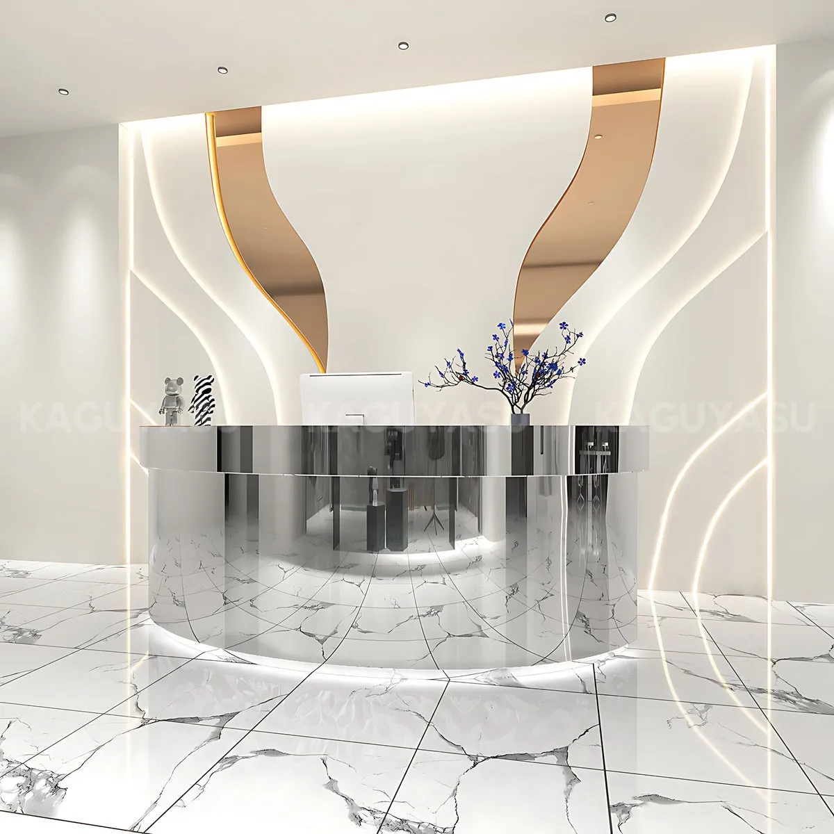 Curved Reception Desk with Stainless Steel Construction Durable Rustproof Design Secure Storage and Lockable Drawers JDT-7114