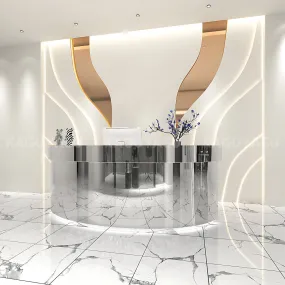 Curved Reception Desk with Stainless Steel Construction Durable Rustproof Design Secure Storage and Lockable Drawers JDT-7114